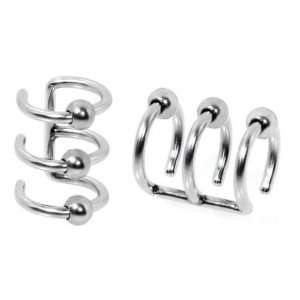 Illusion Fake 3 ring Silver Ball Stainless Steel Non Pierced Clip On 