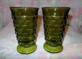   Whitehall Indiana Glass Cubist Tumblers Green Ice Tea Glasses 2 16 oz