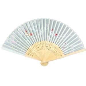   Fabric   Perforated Light Wood Hand Held Folding Fan