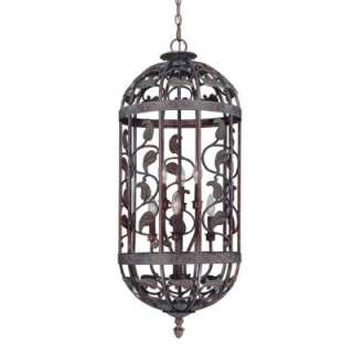   Vine Leaf Foyer Chandelier Lighting Fixture, Bird Cage, Bronze  