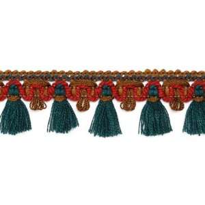  Flat 1 1/4 Tassel Fringe Green/Cocoa/Brick By The Yard 