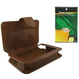 Skque Garmin 200w Brown Leather Case Cover + Screen Protector Bundle 