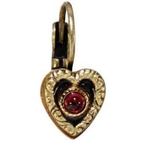   Collection 24K Gold Plated Garnet Studded Heart Drop Earrings Jewelry