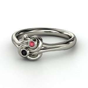   Knot Ring, Sterling Silver Ring with Black Onyx & Ruby Jewelry