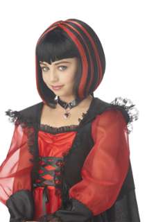 Black w/Red Vampire Girl Wig for Kids Halloween Costume  