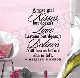 MARILYN MONROE Quote Vinyl Wall Decal A WISE GIRL Vinyl Sticker 