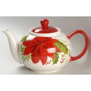  Gibson Designs Poinsettia Holly Berry Tea Pot & Lid, Fine 