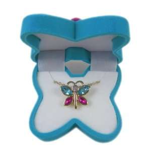  Fashion Jewelry   Lovely Turquoise and Pink Gem Butterfly 