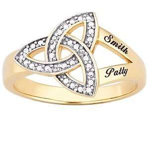  18K over Sterling Couples Diamond Trinity Knot Name Ring Jewelry