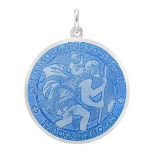   Large Silver St. Christopher Medal with French Blue Enamel Jewelry