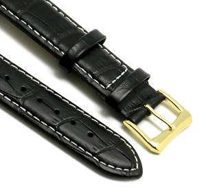 20mm Black/Gold Leather Watch Band for Chopard Zenith  