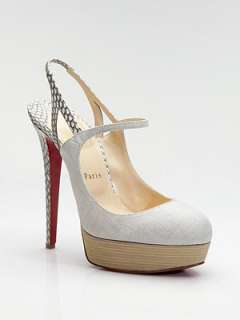 Christian Louboutin   Fine Bretelle Canvas & Snakeskin Slingbacks 