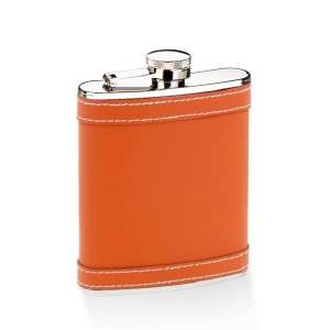 Orange Leather wrapped Stainless 6 oz Liquor Flask New  