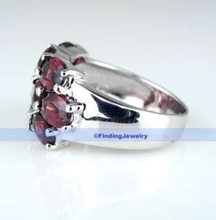 Luxury Fancy 23CT Magenta Garnet Silver Ring Size 6.25  