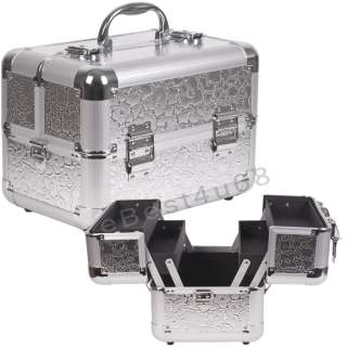 Silver Dot Makeup Cosmetic Train Case Aluminum 2 trays AB2 5 C02 