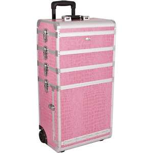 Cosmetic Makeup Artist Rolling Train Case 4 IN 1 CR AR2 Pink Crocodile 