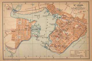 Canada 1900 ST. JOHN. Old Detailed City Antique Map.  