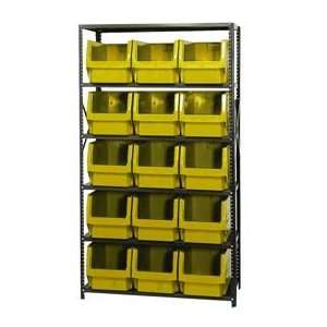   Steel Shelving With 15 Magnum Giant Hopper Bins Yellow