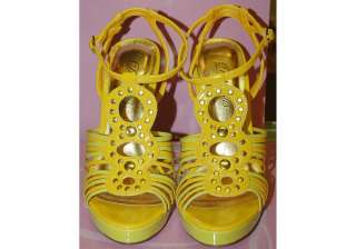 Womens Shoe,Summer Ankle Strap High Sandals Yellow 7.5M  