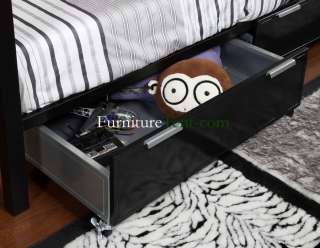 Metal Twin/ Full Bunk Bed in Silver and Black Finish With Drawers 