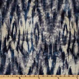 44 Wide Indian Batik Abstract Flame Stitch Blue/Cream Fabric By The 