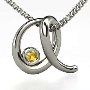   Pendant With Gem, Sterling Silver Initial Necklace with Citrine