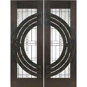   Thick Contemporary Mahogany Doors with Matte Glass and Iron
