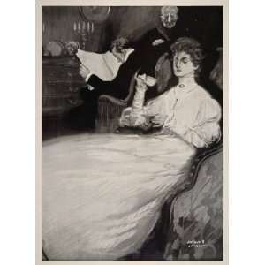  1908 Print Arthur E. Jameson Victorian Woman Tea Dress 