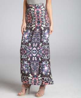 Cynthia Rowley black floral print silk Strawberry Fields maxi skirt