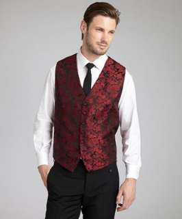 David Donahue black and burgundy floral paisley silk six button formal 