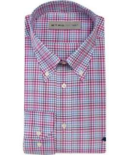 Etro bright pink check plaid button down dress shirt   up to 