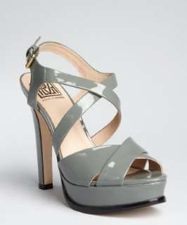 Pour la Victoire grey patent leather Hiro crisscross platform heels 