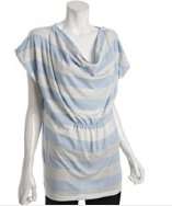 style #305607702 blue stripe jersey zip shoulder tunic top