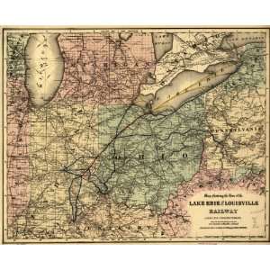  1872 Railroad map Lake Erie & Louisville Railway