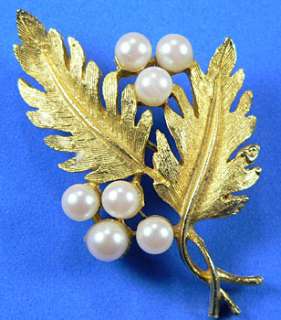 Vintage DFA DuBarry Fifth Avenue Leaf Pin Pearl Brooch  