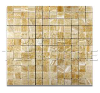 Premium Honey Onyx Polished Mosaic Tile on Mesh  