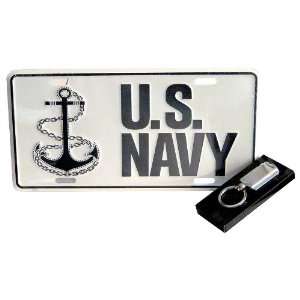    U.S. NAVY License Plate Blue/White (with Key Chain) Automotive