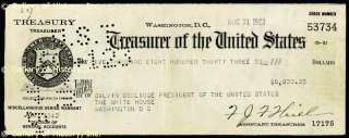 CALVIN COOLIDGE   ANNOT. IAL PAY CHECK ENDORSED  
