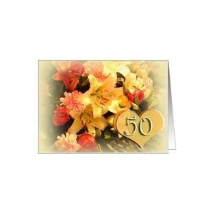  50th Wedding Anniversary Invitation   cream bouquet and 