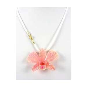    REAL FLOWER White with Pink Lines Orchid with Cord Jewelry