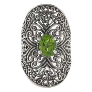 Wide Filigree Ethnic Bali Ring Silver Peridot Gemstone Size 9  