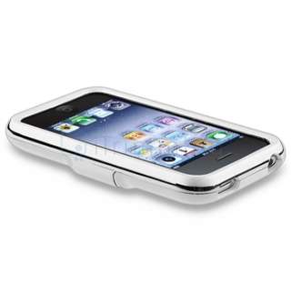 White with Chrome Stand Plastic Case Cover+Pen+LCD Guard For iPhone 3G 