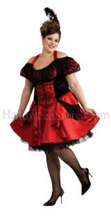 Saloon Girl Plus Size Adult Costume includes Dress, glovelets, and 