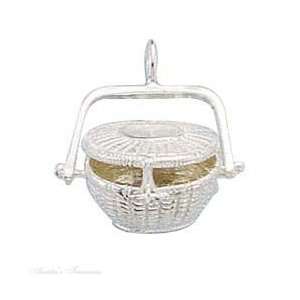  Sterling Silver 3D Nantucket Picnic Basket Openable Locket 