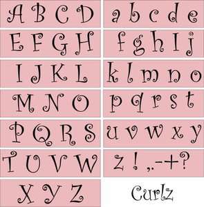 Primitive Stencil~Alphabet Curlz~Letters Upper and Matching Lowercase 