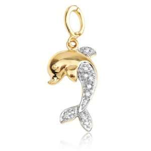   Yellow Gold and 0.05 ctw Diamond Dual Textured Dolphin Nautical Charm