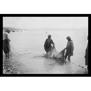 Fisherman Toiling with the Nets on the Sea of Galilee   16x24 Giclee 