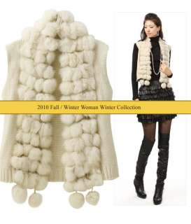 New Ivory Rabbit Fur Trimming Knit Vest Size_Free  