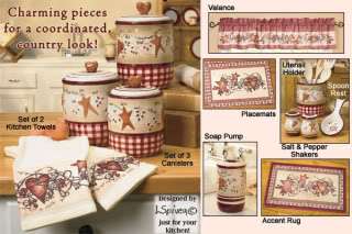   Linda Spivey Hearts & Stars Red Burgundy Country Kitchen Home Decor