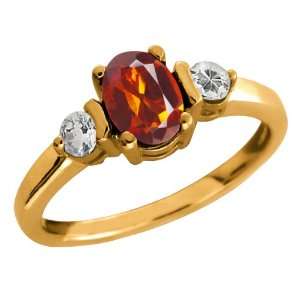   Orange Red Madeira Citrine and Topaz Gold Plated Silver Ring Jewelry